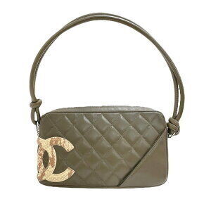 CHANEL Cambon Line Accessory Pouch Handbag Python Leather Khaki Green IxMox